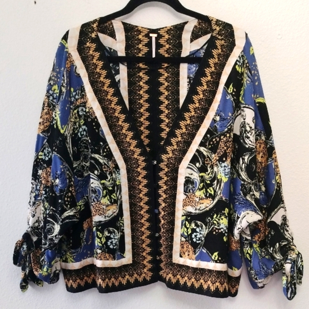 Free People Large Catch Me If You Can Geo Cheeta Boxy Boho Women's Top